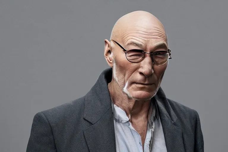 Image similar to photo of a person who looks like a mixture between patrick stewart and brent spiner