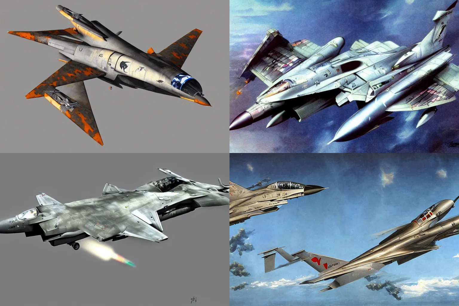 Prompt: iconic fighter jet concept designed by yoshitaka amano, tomcat raptor hornet falcon, style of frank frazetta
