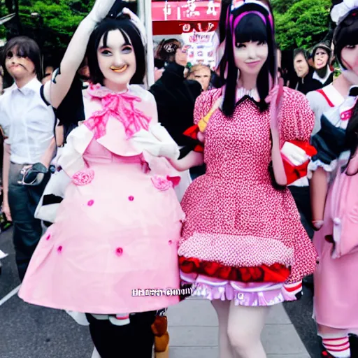 Image similar to martin shkreli in kawaii maid dress at harajuku tokyo street fashion event, a professional high quality photo from vogue magazine