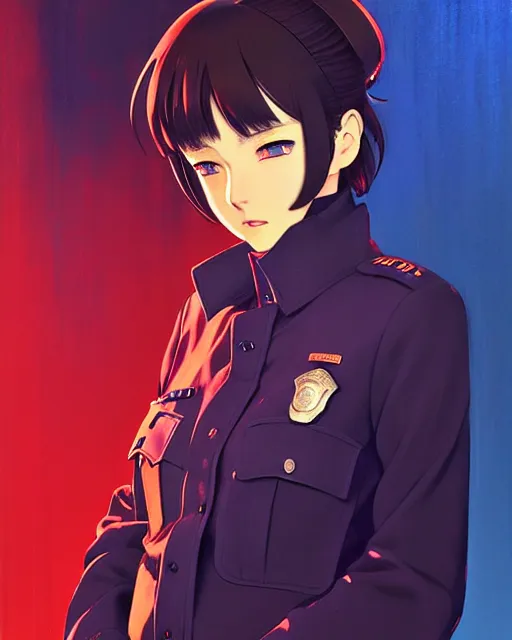 Prompt: police officer | very very anime!!!, fine - face, audrey plaza, realistic shaded perfect face, fine details. anime. realistic shaded lighting poster by ilya kuvshinov katsuhiro otomo ghost - in - the - shell, magali villeneuve, artgerm, jeremy lipkin and michael garmash and rob rey