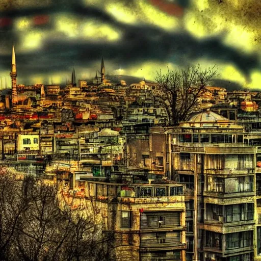 Image similar to atomic bomb blast in istanbul, realistic, hdr,