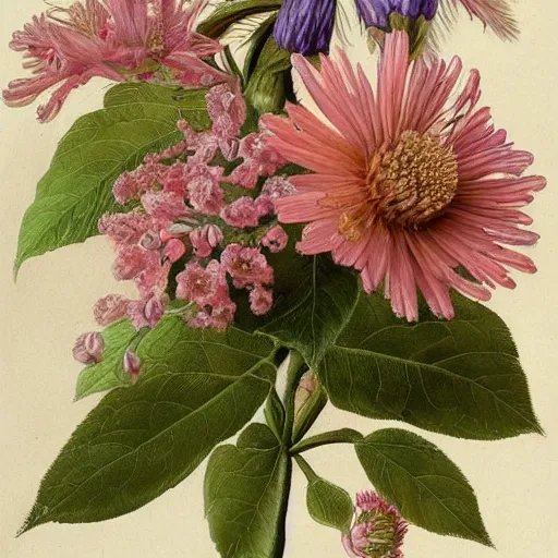 Prompt: a detailed botanical illustration on art paper of beautiful wildflowers by gerard van spaendonck, high detail,