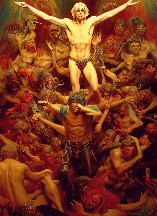 Image similar to the seventh circle of hell from dante's divine comedy with lots of colours. highly detailed painting by gaston bussiere, craig mullins, j. c. leyendecker 8 k