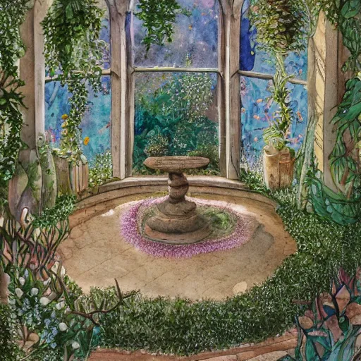 Prompt: delicate garden on paper, spirals stony, floating robes, puffy, vines, botanical herbarium, botanic watercolors, coastline, iridescent, 8 k wide angle, realistic shaded, fine details, artstation, italian, rainbow, colonnade, oak, pinecone, gardena architecture, pompeii, naples, sicilian, boundary walls