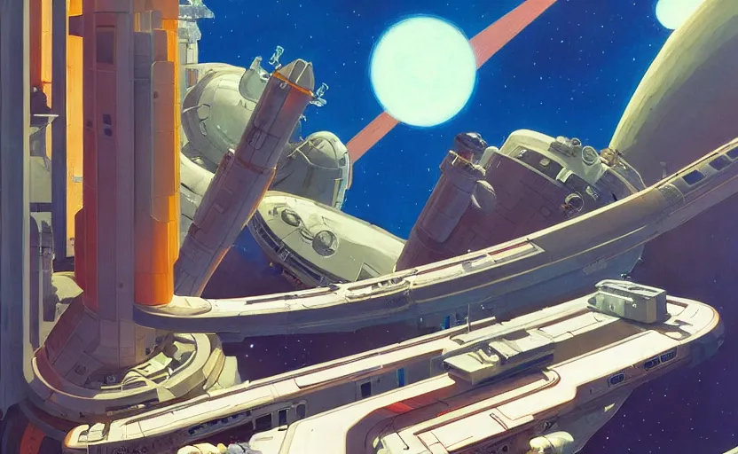 Image similar to A space station on the edge of the space, very coherent, painted by Edward Hopper, Wayne Barlowe, painted by James Gilleard, airbrush, art by JamesJean