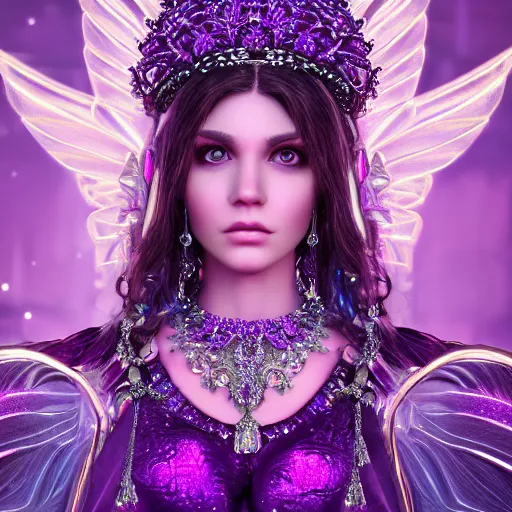 Image similar to portrait princess of amethyst, glowing, ornate and intricate purple jewelry, jaw dropping beauty, glowing background lighting, purple accent lighting, hyper detailed, fairy tale, 4 k octane render