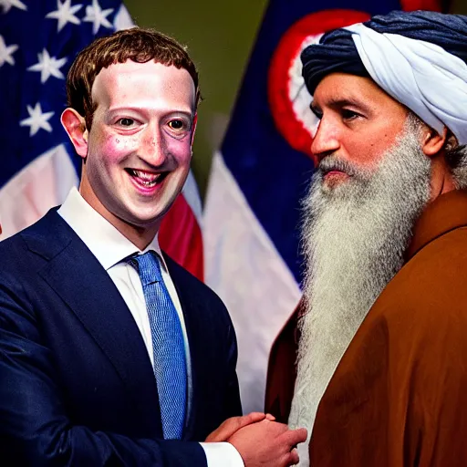 Prompt: 4 k portrait sony a 7 f 2. 8 of mark zuckerberg as a taliban leader kissing president joe biden as a taliban leader