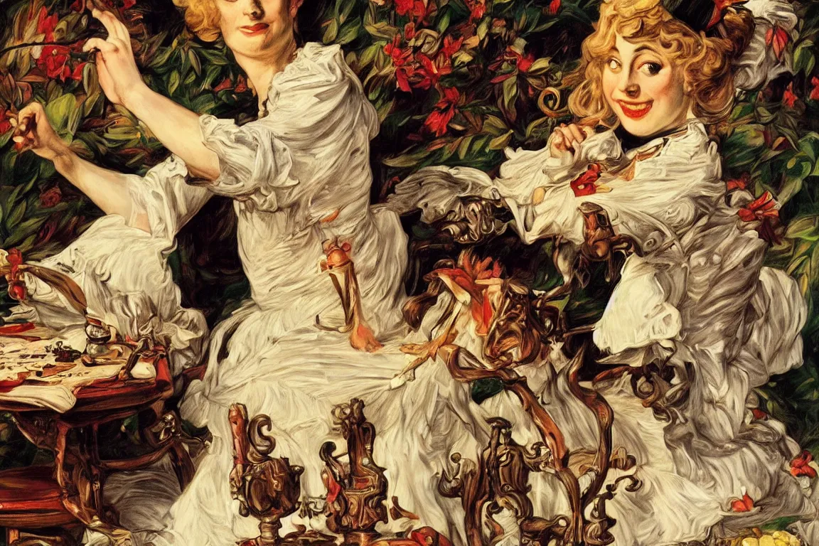 Prompt: alice in wonderland painted by J. C. Leyendecker and Peter Paul Rubens, Extremely detailed, vivid colors