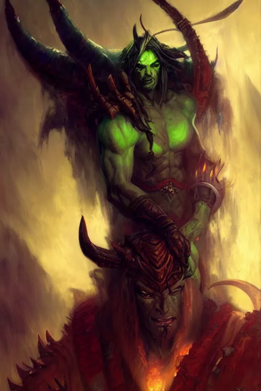 Prompt: illidan portrait dnd, painting by gaston bussiere, craig mullins, greg rutkowski, yoji shinkawa