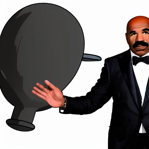 Prompt: steve harvey posing next to a nuclear bomb, detailed face, 4 k, deviantart