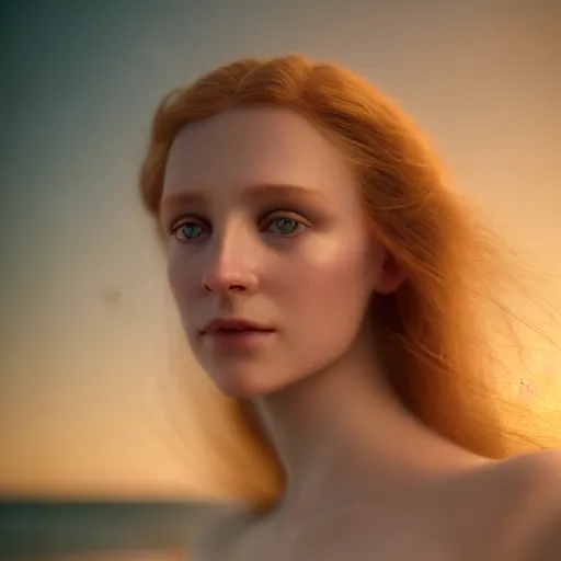 Prompt: photographic portrait of a stunningly beautiful english renaissance female in soft dreamy light at sunset, beside the sea, fire glow, soft focus, contemporary fashion shoot, in a denis villeneuve and tim burton movie, by edward robert hughes, annie leibovitz and steve mccurry, david lazar, jimmy nelsson, extremely detailed, breathtaking, hyperrealistic, perfect face, octane render