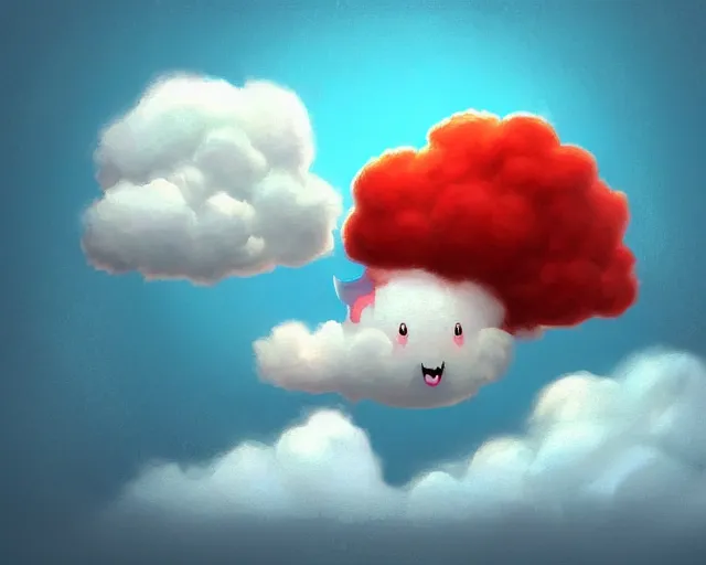 Prompt: An adorable digital fantasy painting of a happy cloud, trending on Artstation