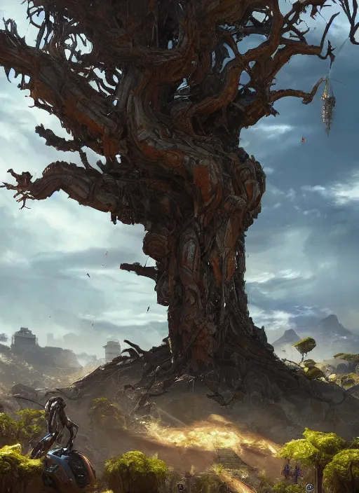 Image similar to hyper realistic robot attacking cape town city beautiful details, gnarly trees, strong composition, poster painted by greg rutkowski, concept art, arcane style, hearthstone wizards of the coast norman rockwell, james gurney and greg rutkowski weta studio, and lucasfilm and best of artstation