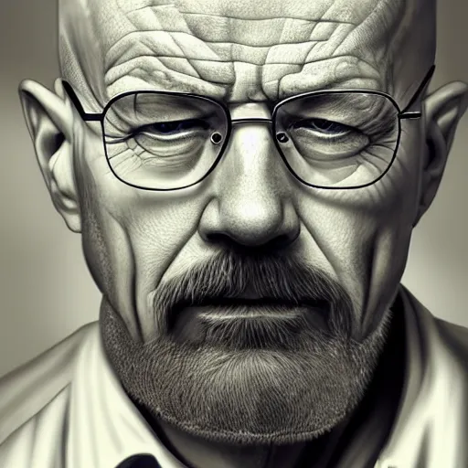 Image similar to Walter white as an Old man, blue eyes, bushy white beard, digital painting, lots of details, extremely detailed, 4k, intricate, brush strokes, Mark Arian, Artgerm, Bastien Lecouffe-Deharme