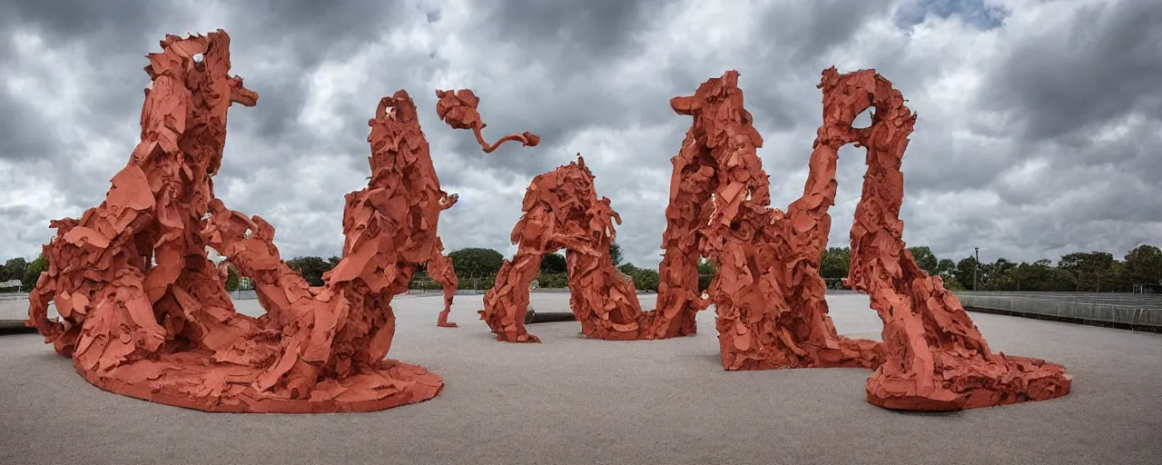 Prompt: To fathom hell or go angelic, just take a pinch of psychedelic. A colossal sculptural installation collaboration by Anthony Caro and Antony Gormley, reimagined by future artists on a distant planet