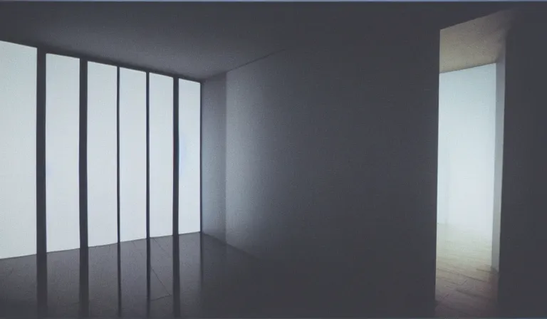 Image similar to A bedroom designed by Ryoji Ikeda, 35mm film, long shot