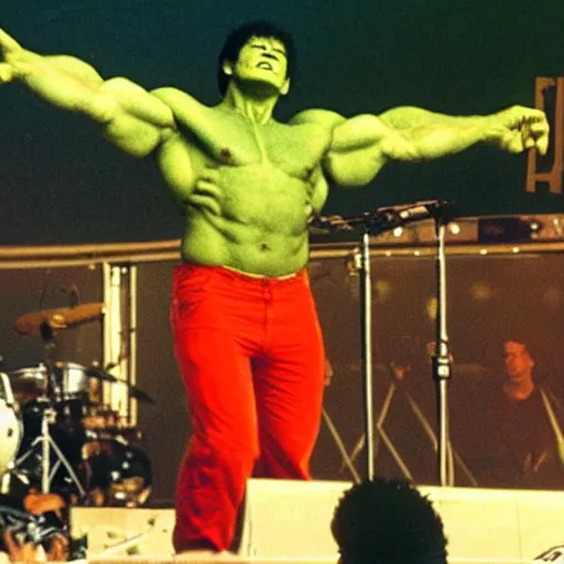 Image similar to hulk performing at woodstock