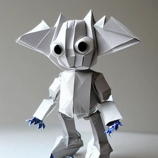 Image similar to a cute origami robot, incredibly detailed, textured paper, beautiful paper sculpture, akira yoshizawa