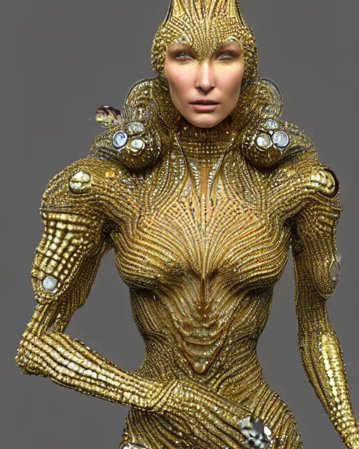 Image similar to a highly detailed metahuman 4 k close up render of an alien goddess bella hadid as alien in iris van herpen dress schiaparelli in diamonds crystals swarovski and jewelry in style of alphonse mucha gustav klimt trending on artstation made in unreal engine 4