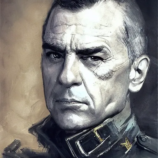 Image similar to portrait of a spanish republican general vicente rojo lluch, face portrait, epic, tragic, military art, fantasy, dieselpunk, hd shot, digital portrait, beautiful, artstation, comic style, by artgerm, guy denning, jakub rozalski, magali villeneuve and charlie bowater