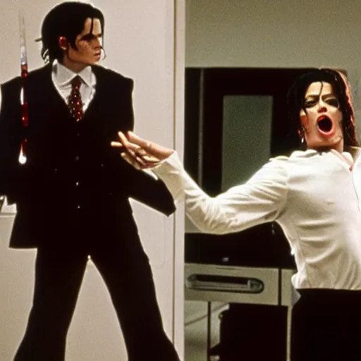 Image similar to michael jackson as the american psycho, cinematic still