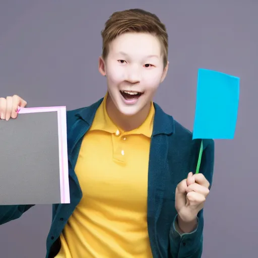 Prompt: exuberant high school student feeling successful, holding a letter, 8k render, photorealistic