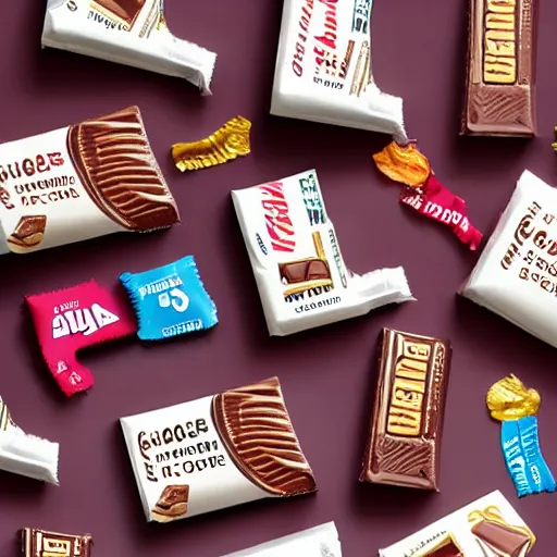 Image similar to chocolate candy bar packaging, 2 0 0 0 s style, very appealing, marketing photo