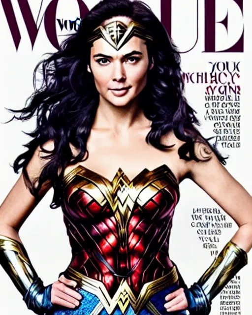 Image similar to Wonder Woman with Chris Hemsworth face, Vogue cover photo