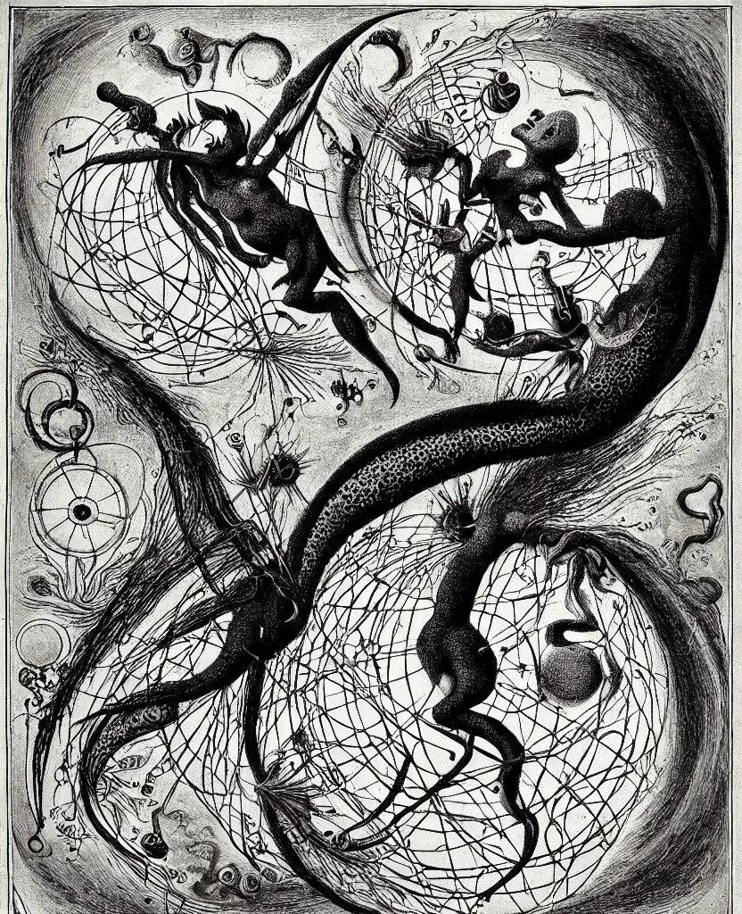 Image similar to whimsical freaky creature sings a unique canto about'as above so below'being ignited by the spirit of haeckel and robert fludd, breakthrough is iminent, glory be to the magic within, in honor of jupiter, painted by ronny khalil