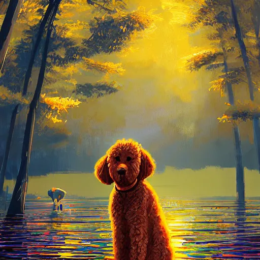 Image similar to goldendoodle by alena aenami