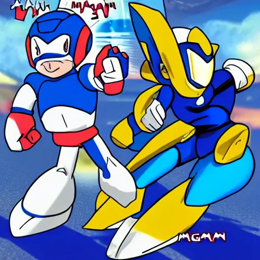 Image similar to mega man vs maga man real