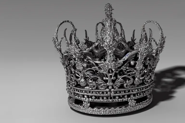 Prompt: ornate crown, 3d render ornate crown, dark background, octane render, unreal engine 5 3d render