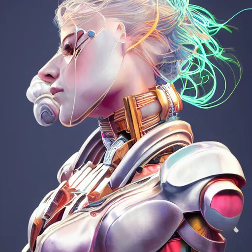 Image similar to studio portrait of lawful good colorful female holy mecha paladin absurdly beautiful, elegant, young sensual graceful woman, ultrafine hyperrealistic detailed face illustration by kim jung gi, irakli nadar, intricate linework, sharp focus, bright colors, matte, octopath traveler, final fantasy, unreal engine highly rendered, global illumination, radiant light, intricate environment