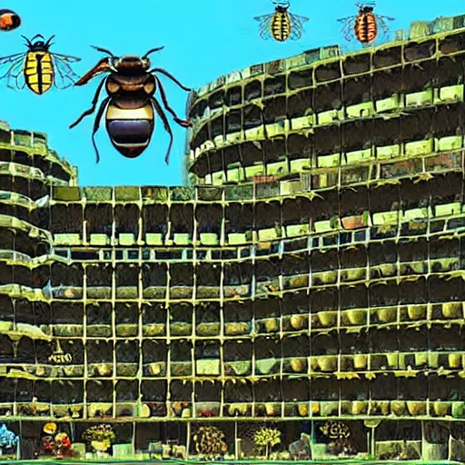 Image similar to a _ colony _ of _ insect _ civilizations _ buildings _ resembling _ bee