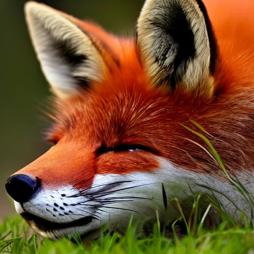 Prompt: photorealistic journalist closeup of a cute fox sleeping, bbc earth, hyperdetailed, super fluffy