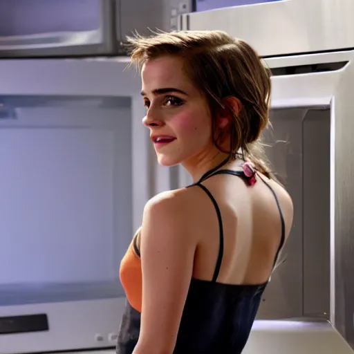 Image similar to Emma Watson emerging from a microwave