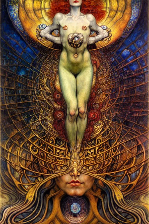 Image similar to Divine Chaos Engine by Karol Bak, Jean Delville, William Blake, Gustav Klimt, and Vincent Van Gogh, symbolist, visionary