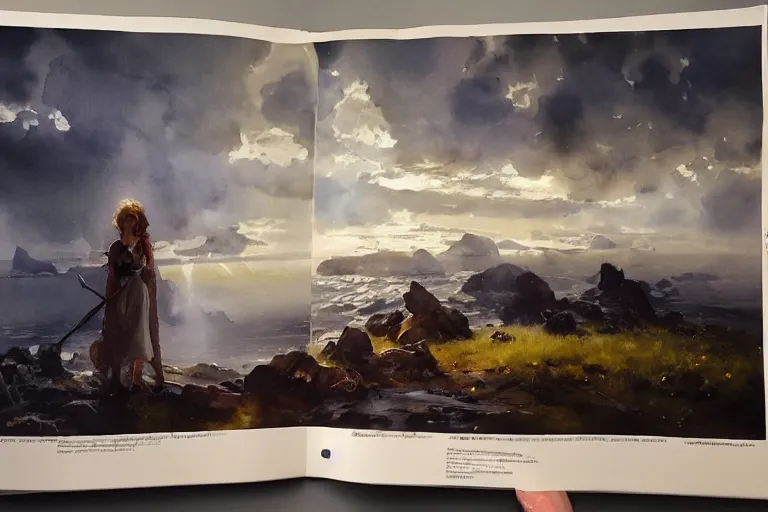 Image similar to watercolor painting of scandinavian mythology, magical, ambient lighting, art by hans gude, art by hans dahl, by jesper ejsing, art by anders zorn, wonderful masterpiece by greg rutkowski, cinematic light, american romanticism by greg manchess, creation by tyler edlin, heavy clouds and sun