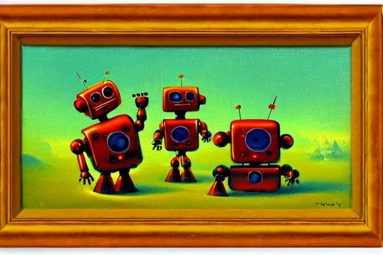 Prompt: a cute little robots painting by walotsky ron