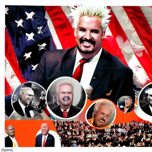 Prompt: press photo of President Guy Fieri, State of the Union Address, congress, audience, symmetrical faces!!!!, round symmetrical eyes!!!, cinematic lighting, award winning photo, press photo, kodak 2383 film, low contrast!!, (((orange))), washed out colors