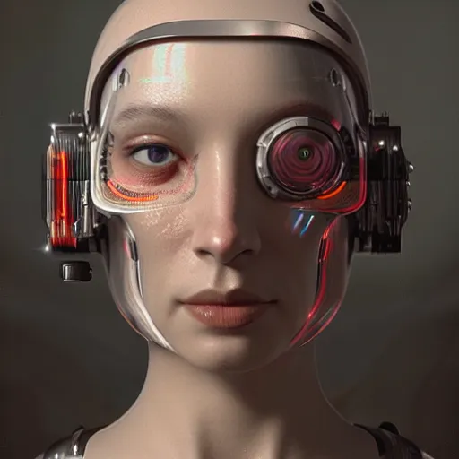 Image similar to ultra detailed, 4 k portrait of a cyborg by rachel ruysch