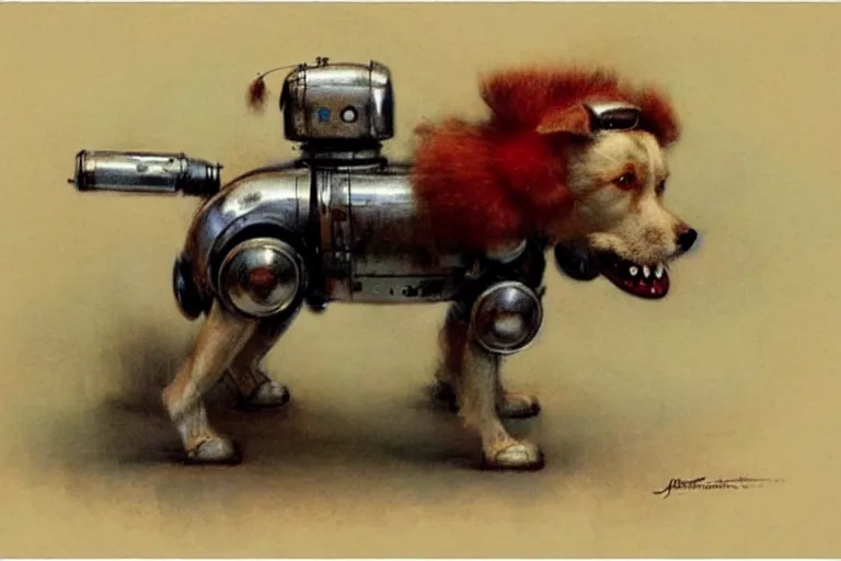 Image similar to adventurer ( ( ( ( ( 1 9 5 0 s retro future robot android dog. muted colors. ) ) ) ) ) by jean baptiste monge!!!!!!!!!!!!!!!!!!!!!!!!! chrome red