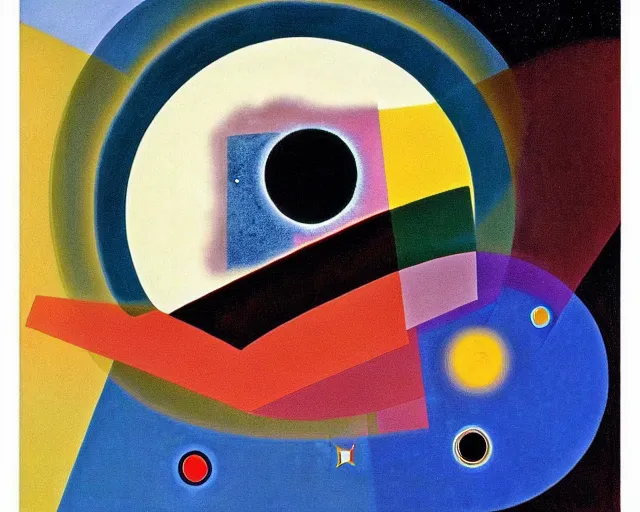 Image similar to a Kandinsky painting of 2001 a Space Odyssey by Stanley Kubrick