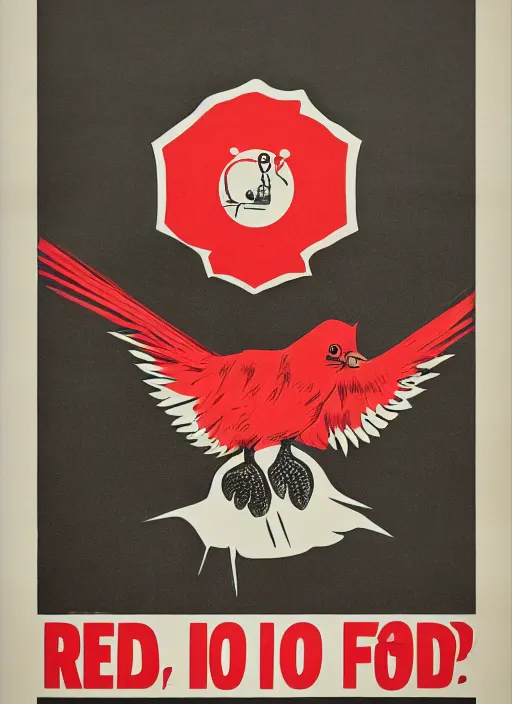 Prompt: propaganda poster instructing to run away from red birds