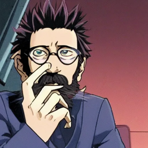 Image similar to rare photo of gendo ikari smoking a joint