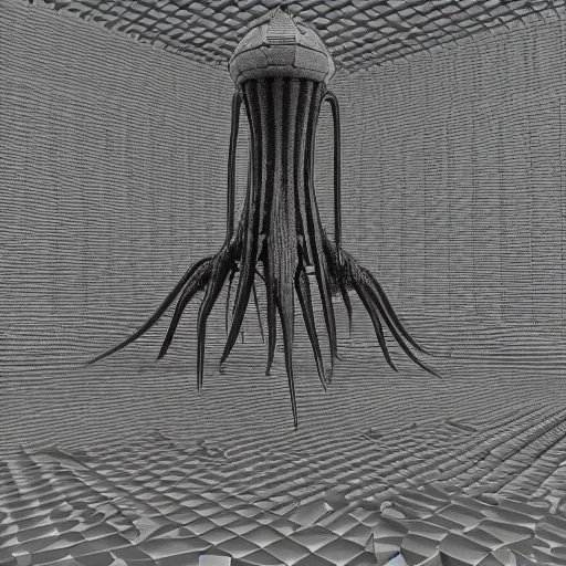 Image similar to aquatic 8 legged hard valley cone covey lemon shiraz oil , by Ted Nasmith and H. R. Giger and Sydney Prior Hall , voxel , constructivism , Zbrush Central