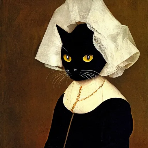 Prompt: a beautiful black cat painting by Diego Rodríguez de Silva y Velázquez, 8k