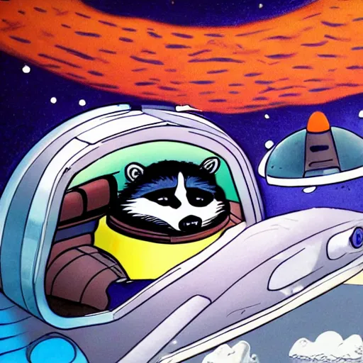 Image similar to A raccoon piloting a spaceship