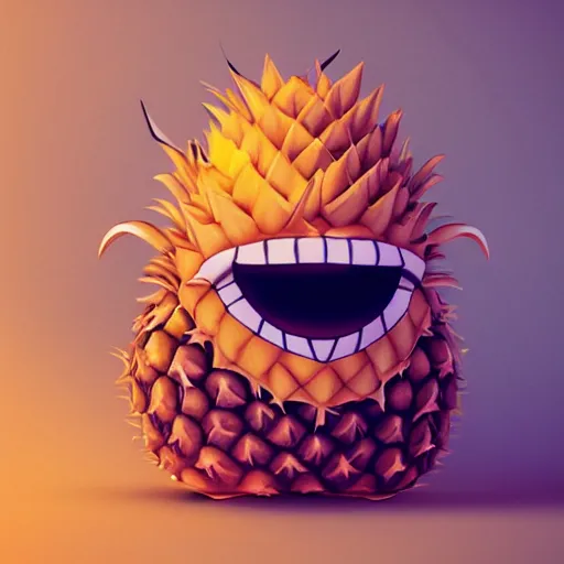 Image similar to a pokemon that looks like a pineapple, pineapple with open mouth ， trending on art station. unreal engine.