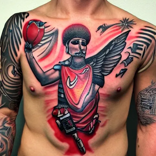 Image similar to tatoo ink cyber, a swallow with a black beard wearing an athletic bilbao shirt, high detailed
